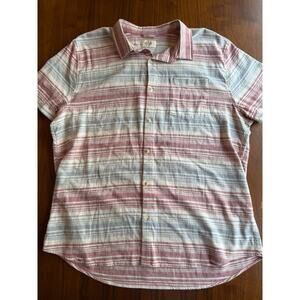 Marine Layer Short Sleeve Blue Stripe Stretch Button Down Shirt - Size XL